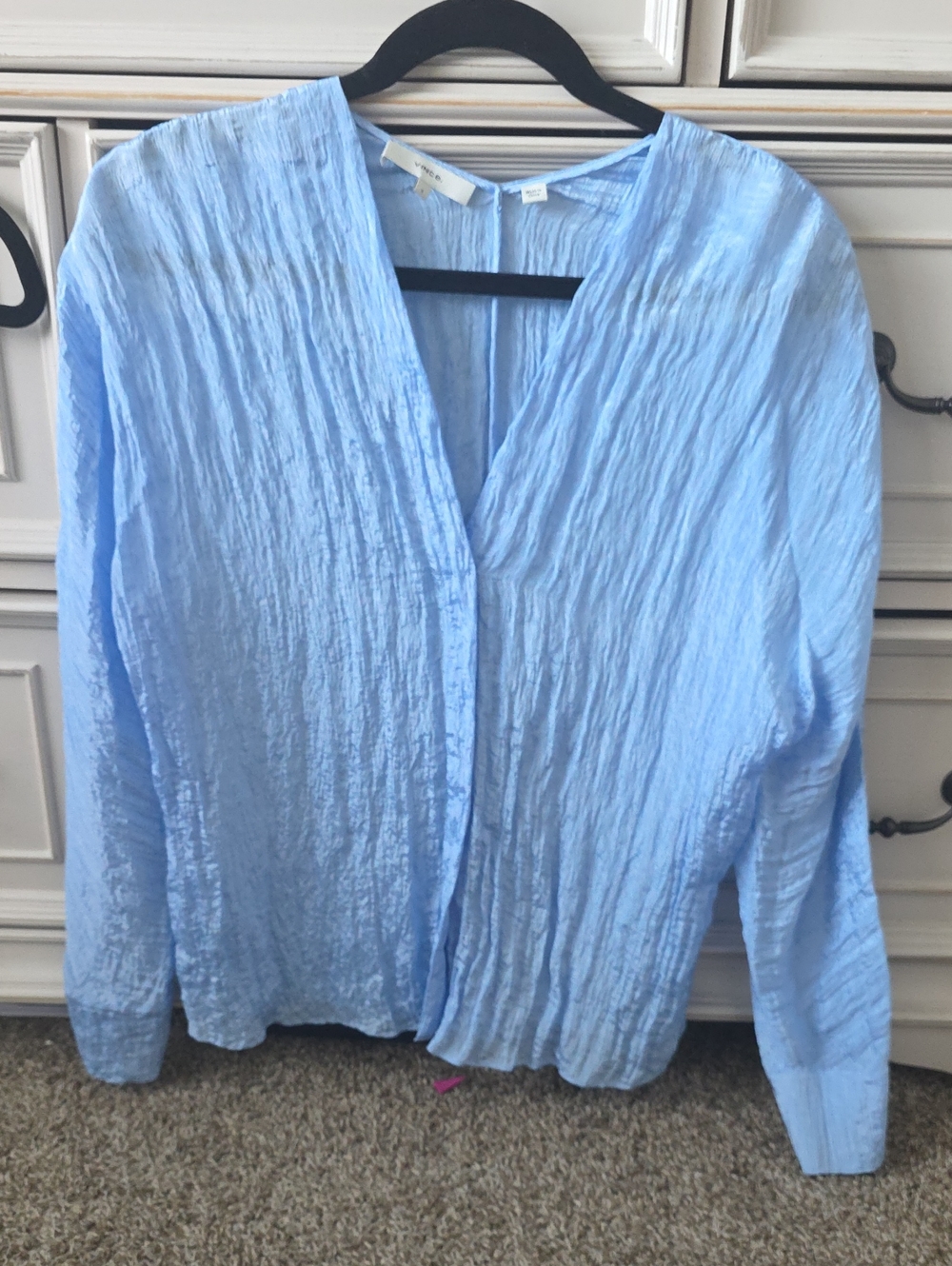 Vince Light Blue Crinkled V-Neck Women's Top